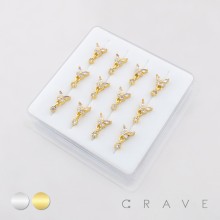 12PCS OF CZ DANGLE BUTTERFLY 316L SURGICAL STEEL L-SHAPE NOSE BOX